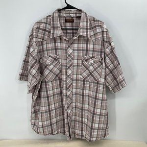 Lincoln Outfitters Plaid Short Sleeve Pearl Snap Shirt Mens Sz 3X Heavy Cotton